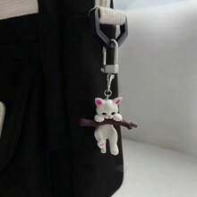 1 件可爱卡通猫抱树枝钥匙扣，可爱 3D 吊坠包包饰品 - 白色 - 查看 1