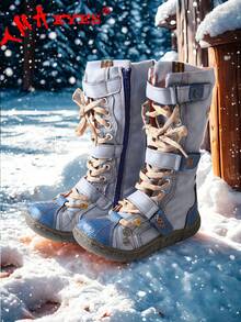 1 PairTMA EYES Women's Flat Bottom Padded Warm Thigh High Boots PU Leather Casual Side Zip Women's Boots - 藍色 - 查看 1