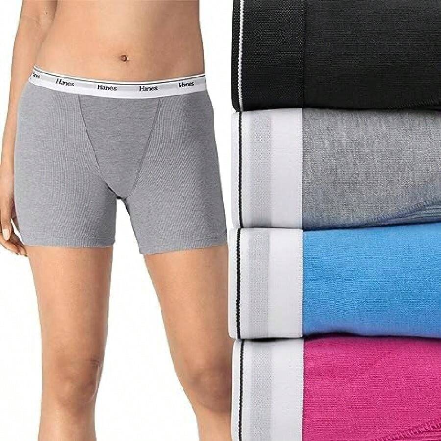 Women's Stretch Cotton Mid-Thigh Boxer Brief 4-Pack, Daily Wear Medium Fashion Color Mix - mặc định - Xem 1