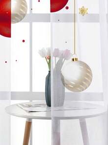 1pc Christmas Red Balloon Pine Needle Snowflake Print Curtain Sheer, Christmas Decor For Window, Wall, Bedroom, Office, Kitchen, Living Room, Home Decoration Curtain Christmas Decorations Christmas Decoration Christmas Decorations Home Room Decor