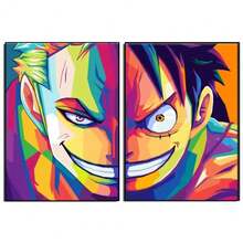 ONE PIECE 一套 1/2 件无框流行海报动漫墙面艺术复活节流行动漫海贼王帆布画路飞佐罗水彩人物海报墙壁艺术壁画适合家庭卧室装饰图片