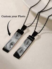 定制照片眼睛形状项链，不锈钢链激光雕刻眼睛照片项链，独特周年纪念珠宝礼物，个性化眼睛图案项链，时尚雕刻眼睛照片长方形吊坠，情人节、周年纪念日、生日、母亲节、父亲节礼物，银色，时尚，彩色，复古，男女皆宜，简约，休闲，定制，个性化，独特，送给他的理想礼物，送给她的理想礼物，女士珠宝 - 彩色 - 查看 2