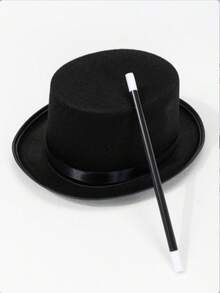 1 套极简主义黑色魔术师帽子和黑白魔法棒道具，2 件套，万圣节 - 黑色 - 查看 2