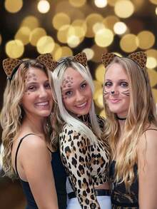 1 pièce Serre-tête chat à oreilles de léopard style Lolita d'Halloween, serre-tête mignon à oreilles de chat en peluche avec bordure à volants, accessoire de costume pour fête et cosplay