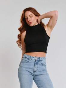 Kit With 3 Cropped High Neck Ribbed Women's Blogger Blouses - Đen/trắng/nâu - Xem 10