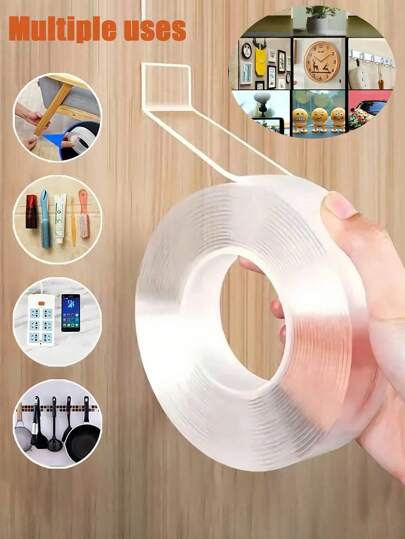 قطعة واحدة من شريط لاصق شفاف ثنائي الجوانب نانو، لاصق قوي بدون ثقب، مناسب لأعمال ال-DIY والحرف اليدوية، ديكور السيارة، الألعاب، الاستخدام اليومي في المنزل والمكتب