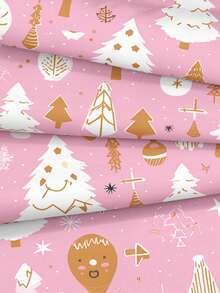3pcs White Christmas Tree Pink Digital Printed Three Pieces Fitted Sheet Set (1 Fitted Sheet+2 Pillowcases Without Core) Suitable For Room Decoration Daily Polyester Fiber Soft Skin Friendly Bedding Indoor Bedroom Master Bedroom Christmas Decor Home Christmas Decoration Cute Christmas Gifts