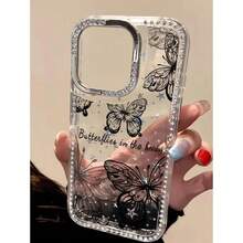 Funda para teléfono IMD con diseño de salpicaduras de polvo brillante negro, orificio grande, marco transparente brillante, compatible con phone 16 Pro Max Funda protectora para phone 15, 14 Plus, 13 y 12. Ideal para Año Nuevo, Pascua, Halloween, regalar a amigos y familiares. Diseño brillante, de autor, con dibujos animados o con textura suave. - transparente - Ver 1