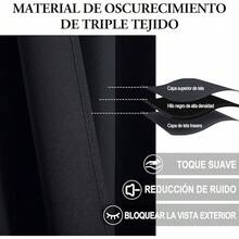 Cortinas Blackout para Recamara con Aislamiento Térmico, Cortinas para Sala 100% Poliéster Tela, Reducción de Ruido, Suave Cortinas con Bolsillo para Barra, 2 Paneles, 132 x 213.3 cm - Negro - Ver 7