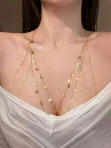 1 件女士性感身体链项链比基尼锁骨链性感装饰项链欧美时尚链 - 彩色 - 查看 3