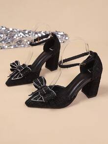 Fall/Winter 2025 Spring/Summer New Pointed Toe High Heel Sandals With Rhinestones, Bowknot Transparent Fairy Strap French Style,Elegant,Party