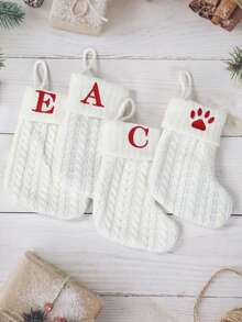 1pc White Knit Christmas Stocking, Xmas English Letters Snowflake Hanging Stockings, For 2025 Christmas Party Decoration,2026 New Year Party Favors Supplies, Christmas Room Decoration, Personalized Initial Christmas Stocking, Family Holiday Xmas Home Room Decor,Christmas Tree Ornaments, Christmas Eve Surprise Gifts Package,Christmas Sock Costumes, Christmas Gift Party Favor - White Christmas Letter Knitted Socks - View 10