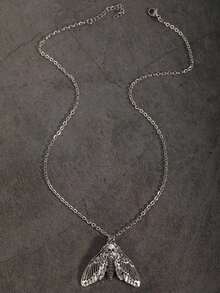 Gothic Punk Style Skull & Moth Pendant Necklace, Dark Gothic Halloween Moth Necklace For Men & Women