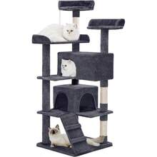 Made4Pets Cat Tree 54in Cat Tower For Indoor Cats Kitten Tree MultiLevel Cat Tree With 2 Condo Furniture Activity Center With Scratching Posts Funny Toys Kittens Pet Play House Dark Grey