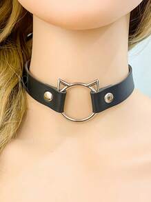 1 pieza Collar gargantilla de estilo punk gótico con remaches rosas personalizados, collar de cadena de acero inoxidable ajustable, collar con remaches cuadrados, collar gargantilla de orejas de gato de PU, adecuado para uso diario de mujeres, fiesta de Halloween, regalo de cumpleaños creativo, San Valentín, accesorios de playa, joyería de mujer