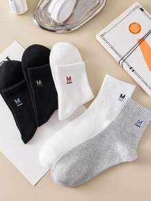1/5 Pairs Of Women's Mid-Tube Letter M Mid-Tube Socks For Couples, Sports Fashion, High Elasticity, Not Tight Socks, Can Be Worn At Any Time, Comfortable Socks That Do Not Interfere With The Feet, Simple, Versatile And Breathable Socks