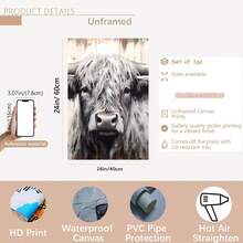 3 件套高地牛帆布墙面艺术印刷品，可选画框农舍风格动物海报，装饰艺术乡村客厅卧室办公室装饰，室内帆布海报，动物主题水墨艺术品，理想的礼物，带画框的墙面艺术 - 彩色 - 查看 13