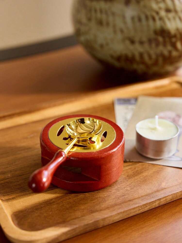 Cirelle 1set Wax Seal Warmer,Wax Seal Kit With Wax Seal Spoon For Melting Wax Seal Beads Or Sealing Wax Sticks(Brown Red) Back To School - Brown Red - View 3