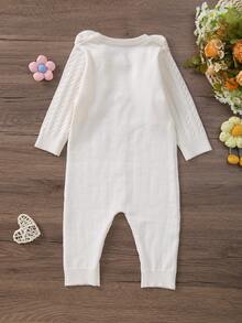 Infant Ruffle Hem Simple Long Sleeve Knit Jumpsuit, Soft And Comfortable Fabric - White - View 7
