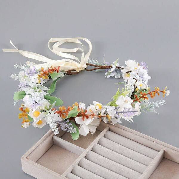 تاج زهور البنفسج القابل للتعديل قطعة واحدة، شريط رأس زهري بوهيمي من البوليستر، مناسب لجميع المواسم