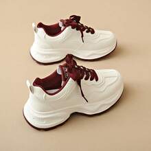 Women's New Thick Sole Sneakers, Lightweight Casual Shoes, Small White Shoes, Tennis Shoes, Versatile Running Shoes, Cute & Fashionable Lightweight Chunky Sneakers - Red - View 3