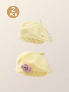 1 件/2 件婴儿帽子秋冬款，可爱甜美蘑菇和波尔卡圆点针织帽，婴幼儿男孩女孩保暖头饰 - 貝雷帽 - 查看 31