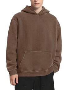 FAIABLE Mens Hoodies Oversized Unisex Wash Hoodie Heavyweight Fleece Vintage Cotton Sweatshirt Men Women Streetwear - 棕色 - 查看 2