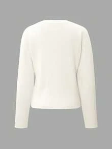 Live To Mo Fspring Break Outfits Butter Yellow Cardigan With Long Sleeves And Buttons, Casual Y2K Style. Perfect For Valentine's Day, Going Out Tops Women And Daily Wear. - White - View 4