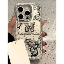 Funda para teléfono IMD con diseño de salpicaduras de polvo brillante negro, orificio grande, marco transparente brillante, compatible con phone 16 Pro Max Funda protectora para phone 15, 14 Plus, 13 y 12. Ideal para Año Nuevo, Pascua, Halloween, regalar a amigos y familiares. Diseño brillante, de autor, con dibujos animados o con textura suave. - transparente - Ver 2