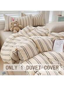 1pc Coffee Striped Duvet Cover (No Filling), Cozy Minimalist Scandinavian Style, Suitable For Single/Twin/Double/Queen Bed In Home/Bedroom/Dormitory, All Seasons - Light Brown Vertical Stripes - View 2