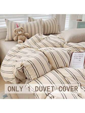 1pc Coffee Striped Duvet Cover (No Filling), Cozy Minimalist Scandinavian Style, Suitable For Single/Twin/Double/Queen Bed In Home/Bedroom/Dormitory, All Seasons