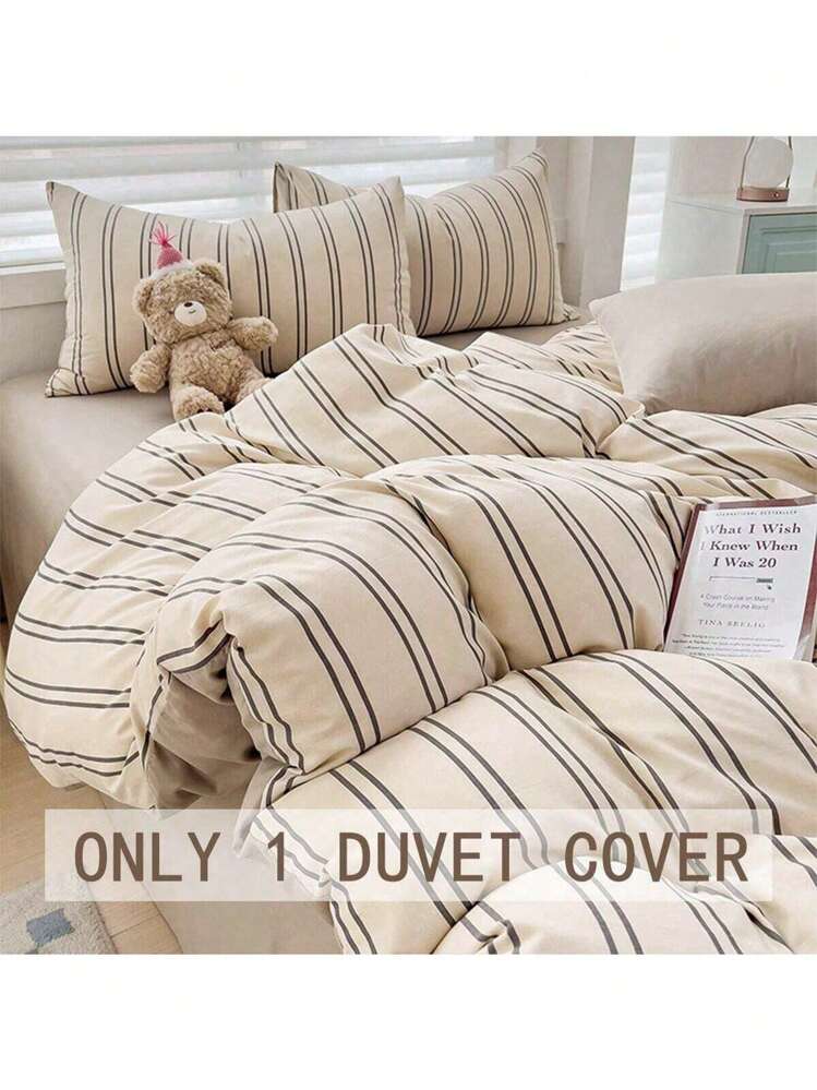 1pc Coffee Striped Duvet Cover (No Filling), Cozy Minimalist Scandinavian Style, Suitable For Single/Twin/Double/Queen Bed In Home/Bedroom/Dormitory, All Seasons - Light Brown Vertical Stripes - View 1