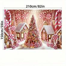 1 pièce Bannière de fond de conte de fées de Noël rose, sans alimentation électrique nécessaire, parfait pour le salon, la chambre à coucher, le bureau et la décoration extérieure, convient pour les fêtes et les cadeaux de vacances, les décorations de Noël, le village enneigé et les arbres en forme de cannes en bonbon, les ornements de Noël