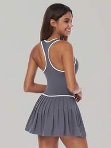 MASKERT 女士连衣裙、女士运动服、网球运动服、连衣裙、瑜伽服。舒适百搭的运动连衣裙和半身裙，高弹亲肤，适合居家休闲穿着。夏季 - 燧石 - 查看 4