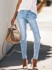 Women's Comfortable Stretchy Skinny Jeans, Distressed & Faded Design, Casual & Versatile For Commuting, All Season