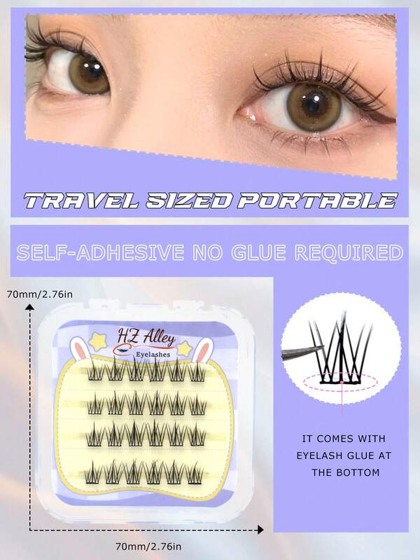 24 Peças Cílios Falsos de Olho de Cachorro de Desenho Animado Sem Cola, Segmentado Autoadesivo para Iniciantes, DIY, À Prova d'Água, Conveniente para Viajantes