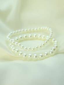 2 件套仿珍珠串珠手链，优雅的波西米亚风格珠宝礼物，适合女孩/女士，可调节弹性手镯适合任何场合 - 白色 - 查看 8