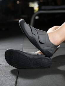 1 Pair Women's Weightlifting Shoes With Hook And Loop, Solid Color Woven Fabric Low-Top, Suitable For Indoor Fitness, Gym Workout, Squats, Deadlifts, Cross Training, Running