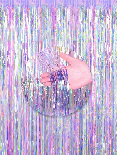 1 יחידות 100 ס"מ X 200 ס"מ מבריק צבעוני מתכתי טינסל רדיד פרינג' וילונות לתא צילום אביזרים למסיבת אירוסין כלה מקלחת רווקות מקלחת תינוק יום הולדת חגיגת חג קישוטים למסיבת חגיגה