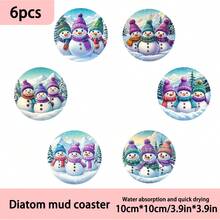 1 set/4 piezas/6 piezas Posavasos de barro de diatomeas con diseño de tres muñecos de nieve y árbol de Navidad, posavasos de café, decoración multiusos para el hogar y restaurantes, regalos diarios, decoración de mesa, decoración diaria, decoración para fiestas temáticas - Multicolor - Ver 10
