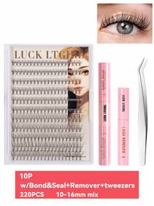 220 buc. Gene false cluster - (gradient natural 10-16 mm), extensii de gene false DIY, naturale, voluminoase, pufoase și ușoare, din material textil 3D, subțiri, ultra-moi și reutilizabile, lucrate manual - perfecte pentru purtare zilnică, întâlniri, petreceri, nunți, ședințe foto și creații artistice personalizate cu gene.