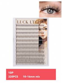 220 buc. Gene false cluster - (gradient natural 10-16 mm), extensii de gene false DIY, naturale, voluminoase, pufoase și ușoare, din material textil 3D, subțiri, ultra-moi și reutilizabile, lucrate manual - perfecte pentru purtare zilnică, întâlniri, petreceri, nunți, ședințe foto și creații artistice personalizate cu gene.