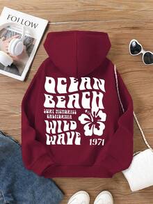 Girls' Printed Pocket Sweatshirt, Big Tween Girl - Burgundy - View 2