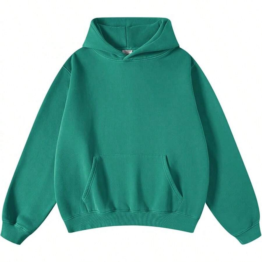 Mens Women Oversized Acid Wash Hoodie Unisex Heavyweight Vintage Fleece Sweatshirt & Hoodies For Men Couple 2025halloween - 墨綠色 - 查看 1