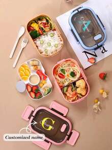 1200ML/42oz 2-Layer PP5 Plastic Portable Lunch Box, Microwave , Compartment Design With Sauce Containers And Utensils, Lightweight Bento Box - Multicolor - View 4