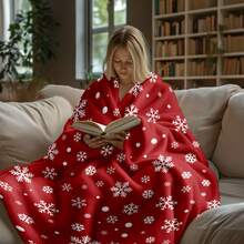 1 pieza Manta con tema de copos de nieve navideños, cálida, suave, ligera, manta de franela lavable a máquina, adecuada para sofá, cama, viaje, camping, sala de estar, oficina, sofá, silla y cama, ¡para uso durante todo el año!