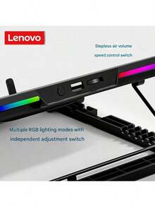 Lenovo Giá đỡ máy tính xách tay ZJA9 có bộ tản nhiệt với quạt 10 lõi, điều chỉnh nhiều góc bảy tốc độ, làm mát và giảm tiếng ồn, kiểu dáng thời trang, khả năng tương thích mạnh mẽ, thiết kế ít tiếng ồn, ổn định hình tam giác, công tắc RGB, thích hợp cho văn phòng và chơi game, màu đen - màu đen - Xem 3