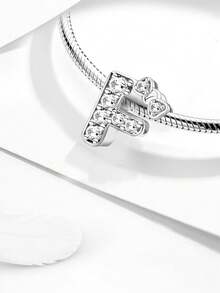 1 pieza Elegante cuentas de plata de ley 925 con 26 letras como encanto para mujeres, apto para pulseras, brazaletes y manualidades de joyería, regalo de aniversario para damas - Letras de arco - Ver 7