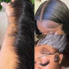 38 40 Inch 13x6 HD Transparent Bone Straight Lace Front Wigs 250 % Density Brazilian Human Hair Wigs Pre PluckedFor Women - Natural Black - 查看 7