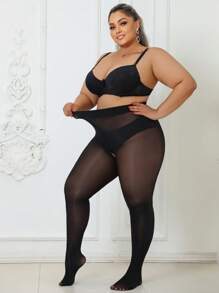 1pc 80D Women Curve Tights, High Elasticity Skinny , Open Crotch Tights, Slightly Sheer Sexy Pantyhose, Black Stockings, Fashionable & Versatile, Suitable For Up To 300lbs, Cozy - Black - View 3